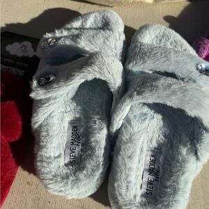 Steve Madden Soft Blue Plush Slippers